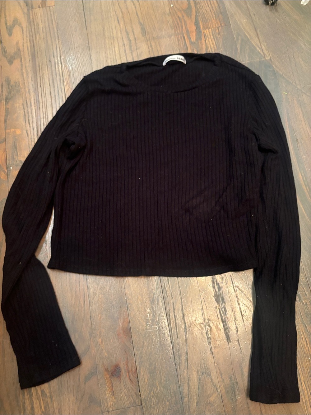 Reformation Black Ribbed Long Sleeve Crop Top